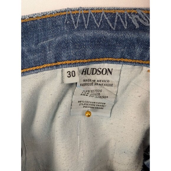 Hudson Jeans Mens 30x32 Blue Axl Skinny Button Fly Distressed Denim - Picture 4 of 11